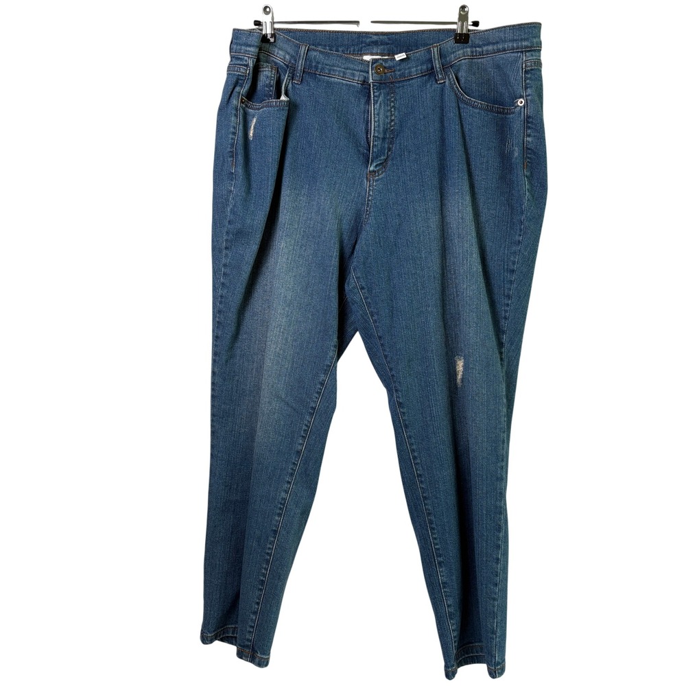Denim & Co Jeans Womens 20W Blue Distressed Straight Leg Medium Wash A279891 - Picture 1 of 11